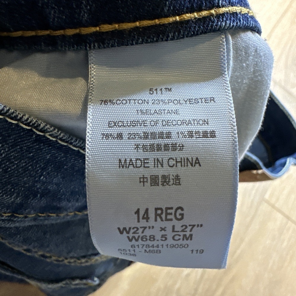 Levi's Boys 511 Slim Fit Stretch Blue Denim Jeans 14 R 27x27 Pants Preowned - Picture 4 of 7